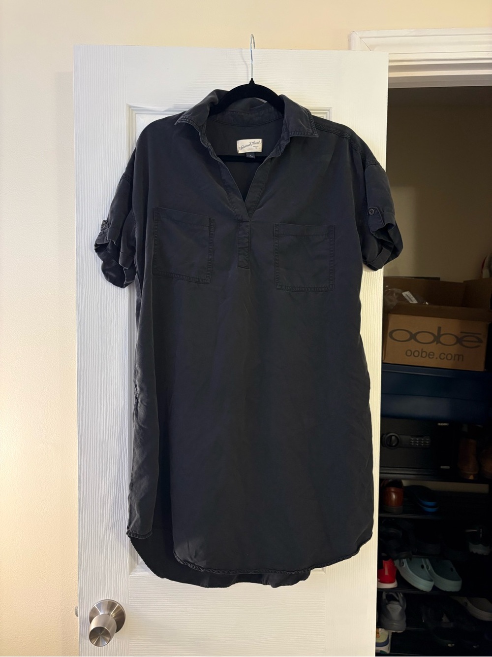 Universal Thread Short-Sleeve Button Down Shirt Dress - Charcoal Black